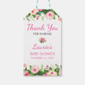 Hot Pink Floral Baby shower Dank u Cadeaulabel (Voorkant)