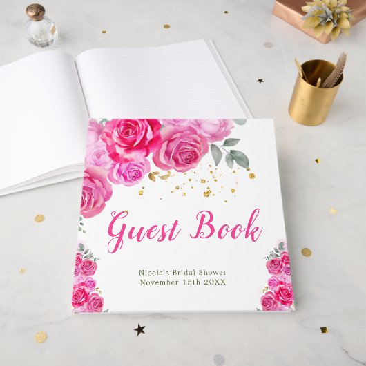 Hot Pink Floral Bridal Shower Gastenboek (Voorkant open)