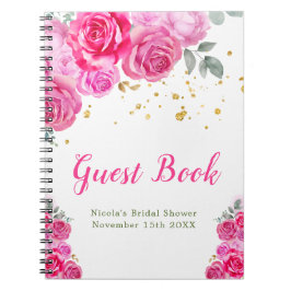 Hot Pink Floral Bridal Shower Guest Book Notitieboek