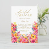 Hot Pink Floral Bright Flowers Vrijgezellenfeest Kaart (Staand voorkant)