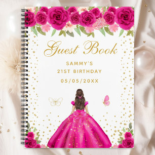 Hot Pink Floral Brunette Hair Princess Gastboek Notitieboek