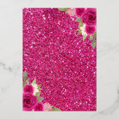 Hot Pink Floral Dress Butterfly Quinceanera Gold Folie Uitnodiging (Achterkant)