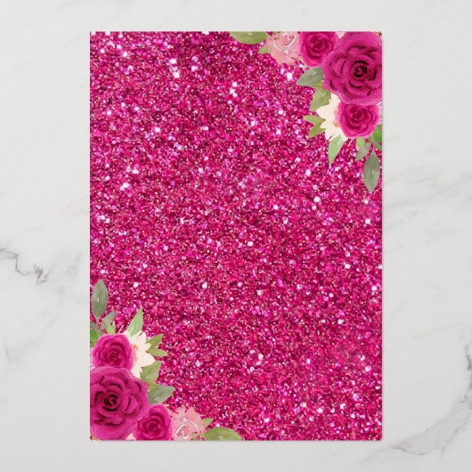 Hot Pink Floral Dress Butterfly Quinceanera Gold Folie Uitnodiging (Achterkant)