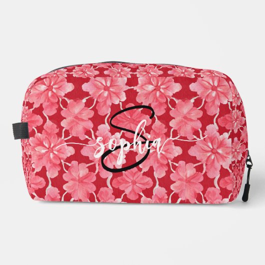 Hot Pink Floral Monogram Name Script Toiletry Bag Toilettasje (Voorkant)