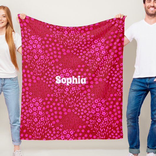 Hot Pink Floral Name Fleece Blanket Girls Birthday