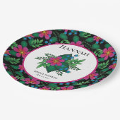  Hot Pink Floral op zwart Papieren Bordje (Gekanteld)