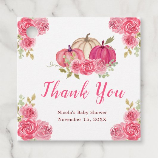 Hot Pink Floral Pumpkins Baby Shower Bedankjes Labels (Voorkant)