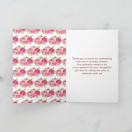 Hot Pink Floral Pumpkins Baby shower Bedankkaart (Binnen)