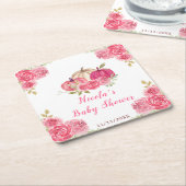 Hot Pink Floral Pumpkins Baby Shower Kartonnen Onderzetters (Schuin)
