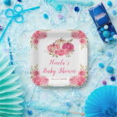 Hot Pink Floral Pumpkins Baby shower Papieren Bordje (Feest)