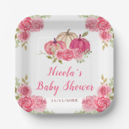 Hot Pink Floral Pumpkins Baby shower Papieren Bordje