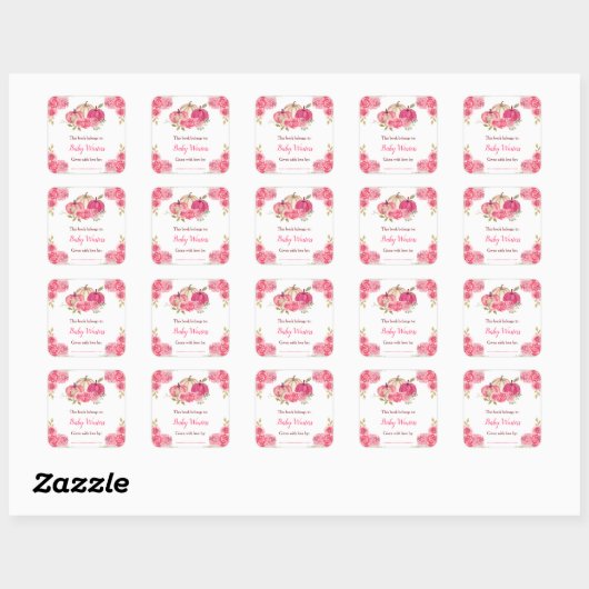 Hot Pink Floral Pumpkins Baby shower Vierkante Sticker (Vel)