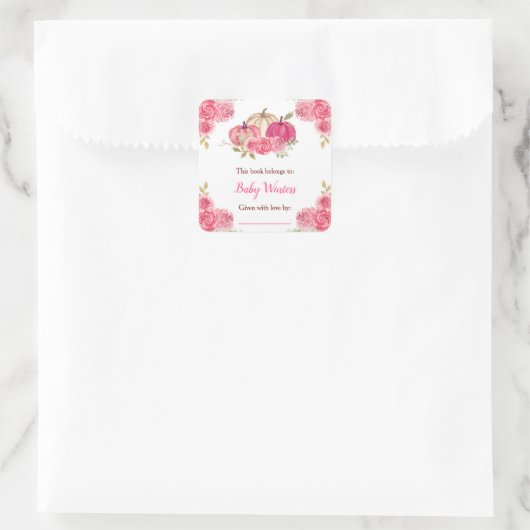 Hot Pink Floral Pumpkins Baby shower Vierkante Sticker (Tas)