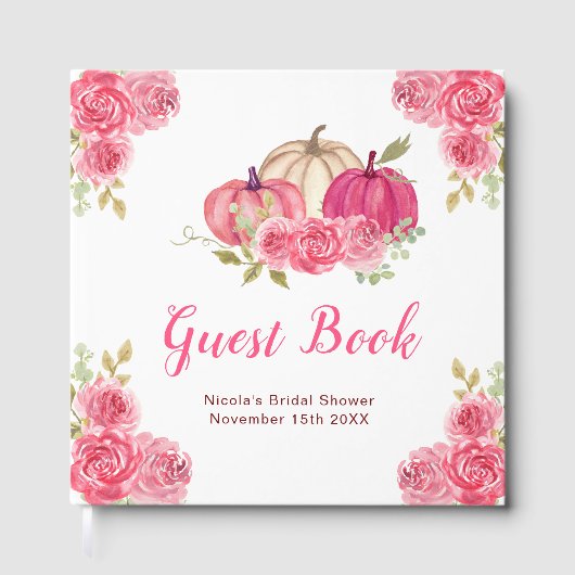 Hot Pink Floral Pumpkins Bridal Shower Gastenboek (Voorkant)