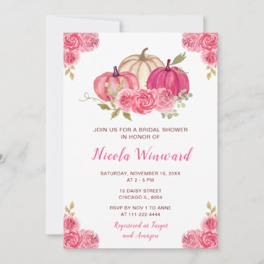 Hot Pink Floral Pumpkins Vrijgezellenfeest Kaart (Voorkant)