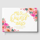 Hot Pink Floral Quinceanera Guest Book Gastenboek (Voorkant)