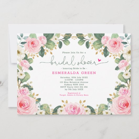 Hot Pink Floral Roos Greenery Garden Vrijgezellenf Kaart (Voorkant)