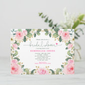 Hot Pink Floral Roos Greenery Garden Vrijgezellenf Kaart (Staand voorkant)