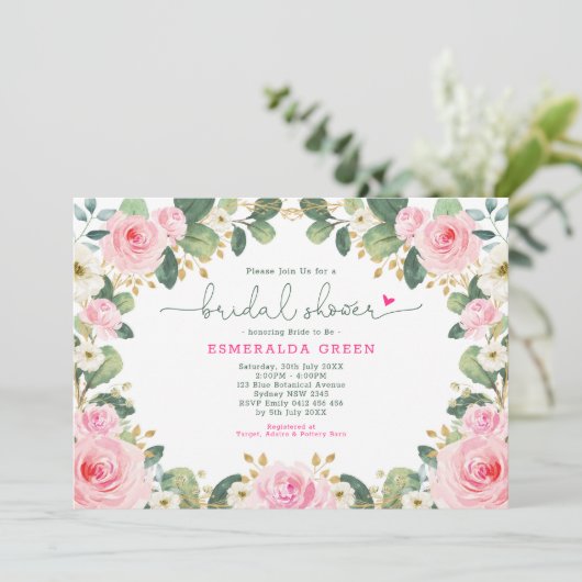 Hot Pink Floral Roos Greenery Garden Vrijgezellenf Kaart (Staand voorkant)