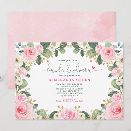 Hot Pink Floral Roos Greenery Garden Vrijgezellenf Kaart (Voorkant / Achterkant)