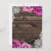 Hot Pink Floral Rozen Rustic Wood & Lace Wedding Kaart (Achterkant)