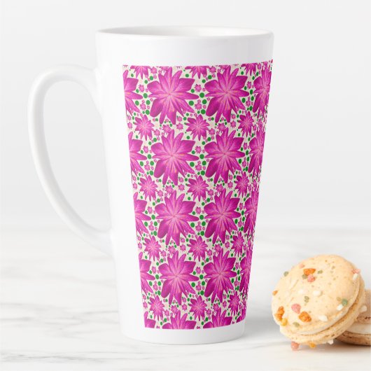 Hot Pink Floral Seamless Pattern  Latte Mok (In situ)