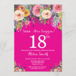 Hot Pink Floral Surprise 18th Birthday Invitation Kaart<br><div class="desc">Hot Pink Floral Surprise 18th Birthday Invitation for Women. Waterverf Floral Flower. Hot-roze achtergrond. Roze, geel, Oranje, Paars ventilator. Volwassen verjaardag. 13e 15e 16e 18e 21e 30e 40e 50e 60e 70e 90e 100e, Alle leeftijden. Voor verdere aanpassing, te klikken gelieve de knoop "van de Aanpassing het"en ons ontwerphulpmiddel te gebruiken...</div>