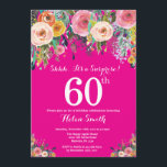 Hot Pink Floral Surprise 60th Birthday Invitation Kaart<br><div class="desc">Hot Pink Floral Surprise 60th Birthday Invitation for Women. Waterverf Floral Flower. Hot-roze achtergrond. Roze, geel, Oranje, Paars ventilator. Volwassen verjaardag. 13e 15e 16e 18e 21e 30e 40e 50e 60e 70e 90e 100e, Alle leeftijden. Voor verdere aanpassing, te klikken gelieve de knoop "van de Aanpassing het"en ons ontwerphulpmiddel te gebruiken...</div>