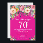 Hot Pink Floral Surprise 70th Birthday Invitation Kaart<br><div class="desc">Hot Pink Floral Surprise 70th Birthday Invitation for Women. Waterverf Floral Flower. Hot-roze achtergrond. Roze, geel, Oranje, Paars ventilator. Volwassen verjaardag. 13e 15e 16e 18e 21e 30e 40e 50e 60e 70e 90e 100e, Alle leeftijden. Voor verdere aanpassing, te klikken gelieve de knoop "van de Aanpassing het"en ons ontwerphulpmiddel te gebruiken...</div>