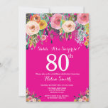 Hot Pink Floral Surprise 80th Birthday Invitation Kaart<br><div class="desc">Hot Pink Floral Surprise 80th Birthday Invitation for Women. Waterverf Floral Flower. Hot-roze achtergrond. Roze, geel, Oranje, Paars ventilator. Volwassen verjaardag. 13e 15e 16e 18e 21e 30e 40e 50e 60e 70e 90e 100e, Alle leeftijden. Voor verdere aanpassing, te klikken gelieve de knoop "van de Aanpassing het"en ons ontwerphulpmiddel te gebruiken...</div>