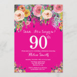 Hot Pink Floral Surprise 90th Birthday Invitation Kaart<br><div class="desc">Hot Pink Floral verrassend 90e verjaardag uitnodiging voor vrouwen. Waterverf Floral Flower. Hot-roze achtergrond. Roze, geel, Oranje, Paars ventilator. Volwassen verjaardag. 13e 15e 16e 18e 21e 30e 40e 50e 60e 70e 90e 100e, Alle leeftijden. Voor verdere aanpassing, te klikken gelieve de knoop "van de Aanpassing het"en ons ontwerphulpmiddel te gebruiken...</div>