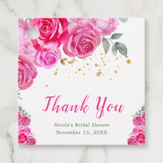 Hot Pink Floral Vrijgezellenfeest Bedankjes Labels (Voorkant)