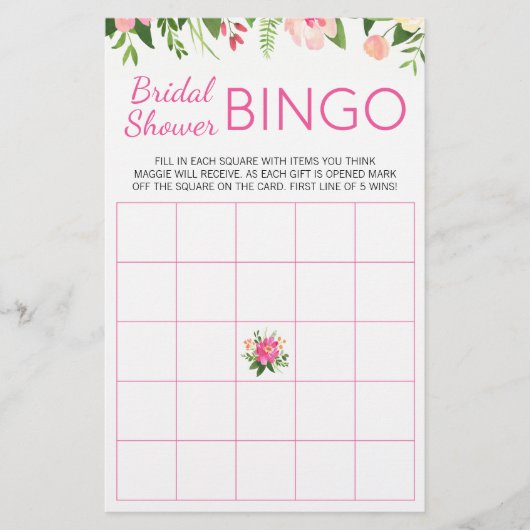 Hot Pink Floral Vrijgezellenfeest Bingo Game Flyer (Voorkant)