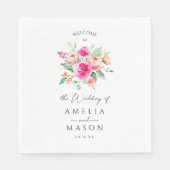 Hot Pink Floral Watercolor Wedding  Servet (Voorkant)
