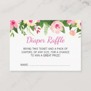 Hot Pink Flowers Baby shower Luier Raffle Ticket