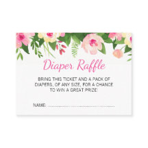 Hot Pink Flowers Baby shower Luier Raffle Ticket