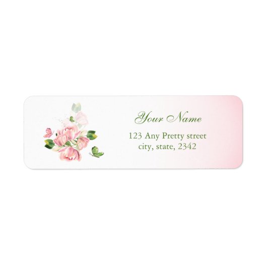 Hot Pink Flowers Green Leaves Retour Adres Label (Voorkant)