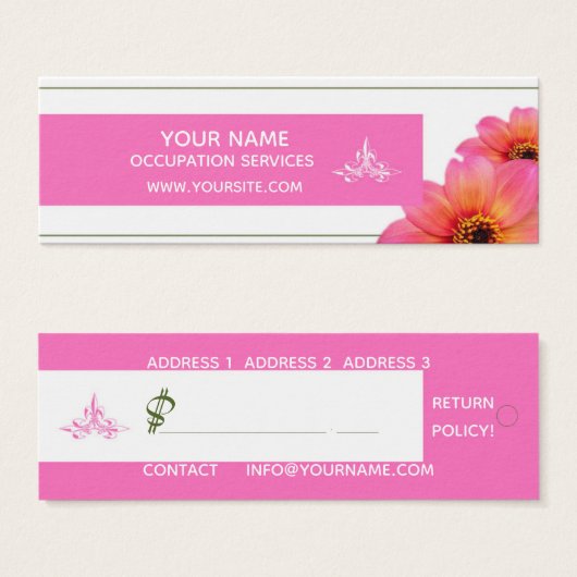 Hot Pink Flowers - Merchandise Prijs Label Mini Visitekaartjes (Voorkant /achterkant)