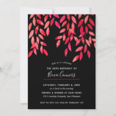 Hot Pink Foliage Black Birthday-uitnodigingen (Voorkant)