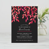Hot Pink Foliage Black Birthday-uitnodigingen (Staand voorkant)