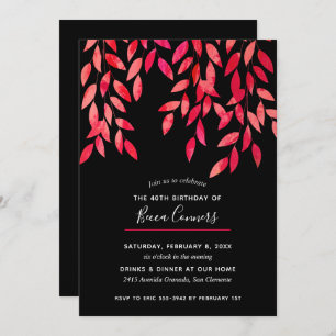 Hot Pink Foliage Black Birthday-uitnodigingen