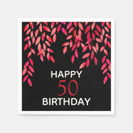 Hot Pink Foliage op Black Birthday Party Servet