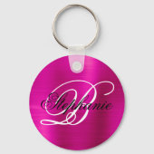 Hot Pink Folie Fancy monogram Sleutelhanger (Voorkant)