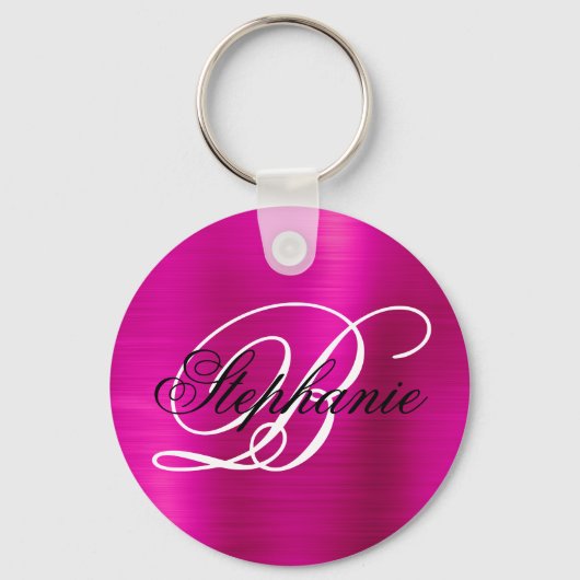 Hot Pink Folie Fancy monogram Sleutelhanger (Voorkant)