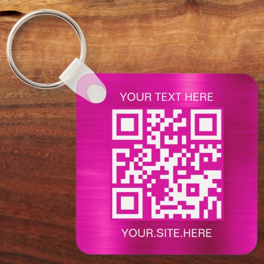 Hot Pink Folie QR-code Sleutelhanger (Voorkant)