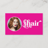 Hot Pink Foto QR Code Haarstudio Visitekaartje (Voorkant)