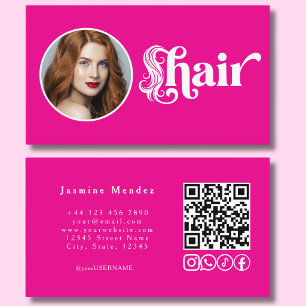 Hot Pink Foto QR Code Haarstudio Visitekaartje