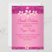 Hot Pink Frangipani Sweet16 Verjaardag Uitnodiging (Achterkant)