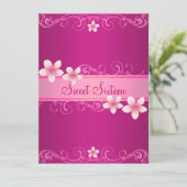 Hot Pink Frangipani Sweet16 Verjaardag Uitnodiging (Staand voorkant)