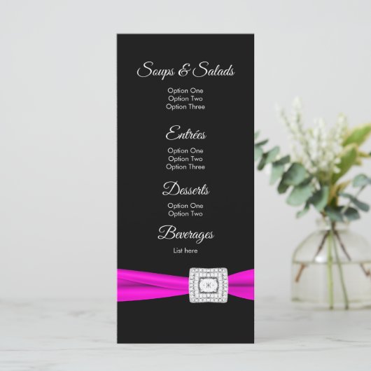 Hot Pink Fuchsia Black Diamond Menu Kaarten (Staand voorkant)